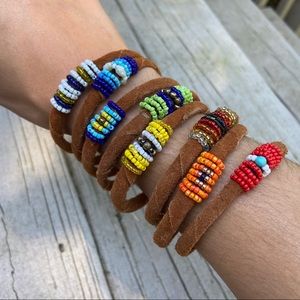 Beaded Suede Wrapped Boho Bangles 🌈